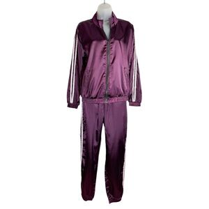 36 Point 5 Womens Satin Tracksuit Set Sz Large Purple Stripe Side Jacket Joggers